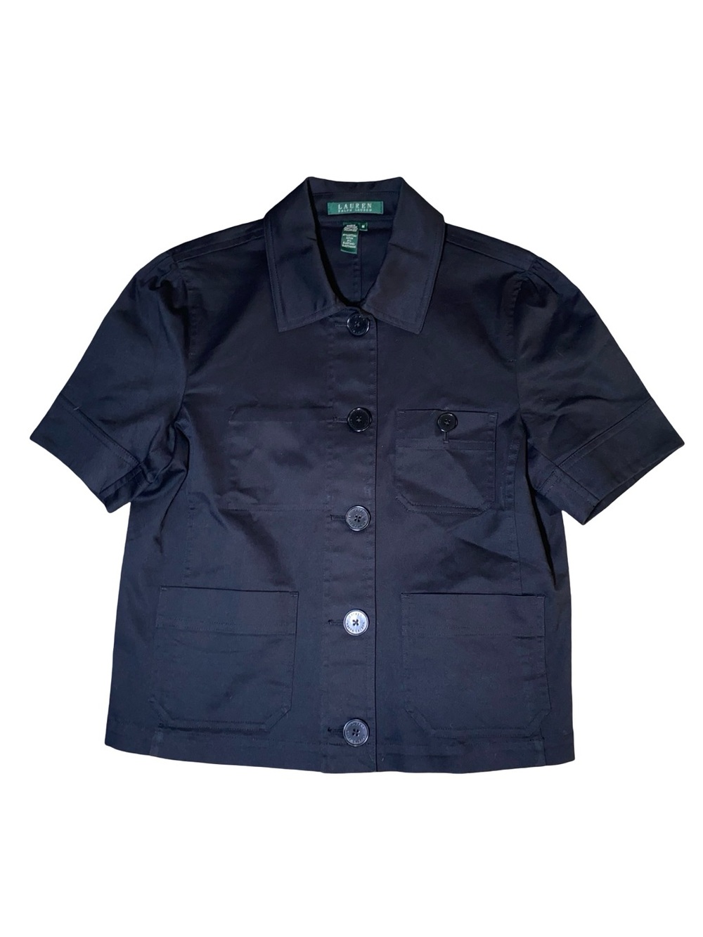 Lauren Ralph Lauren Black Short Sleeve Utility Jacket Blouse Size M⁠ pockets - Picture 2 of 5